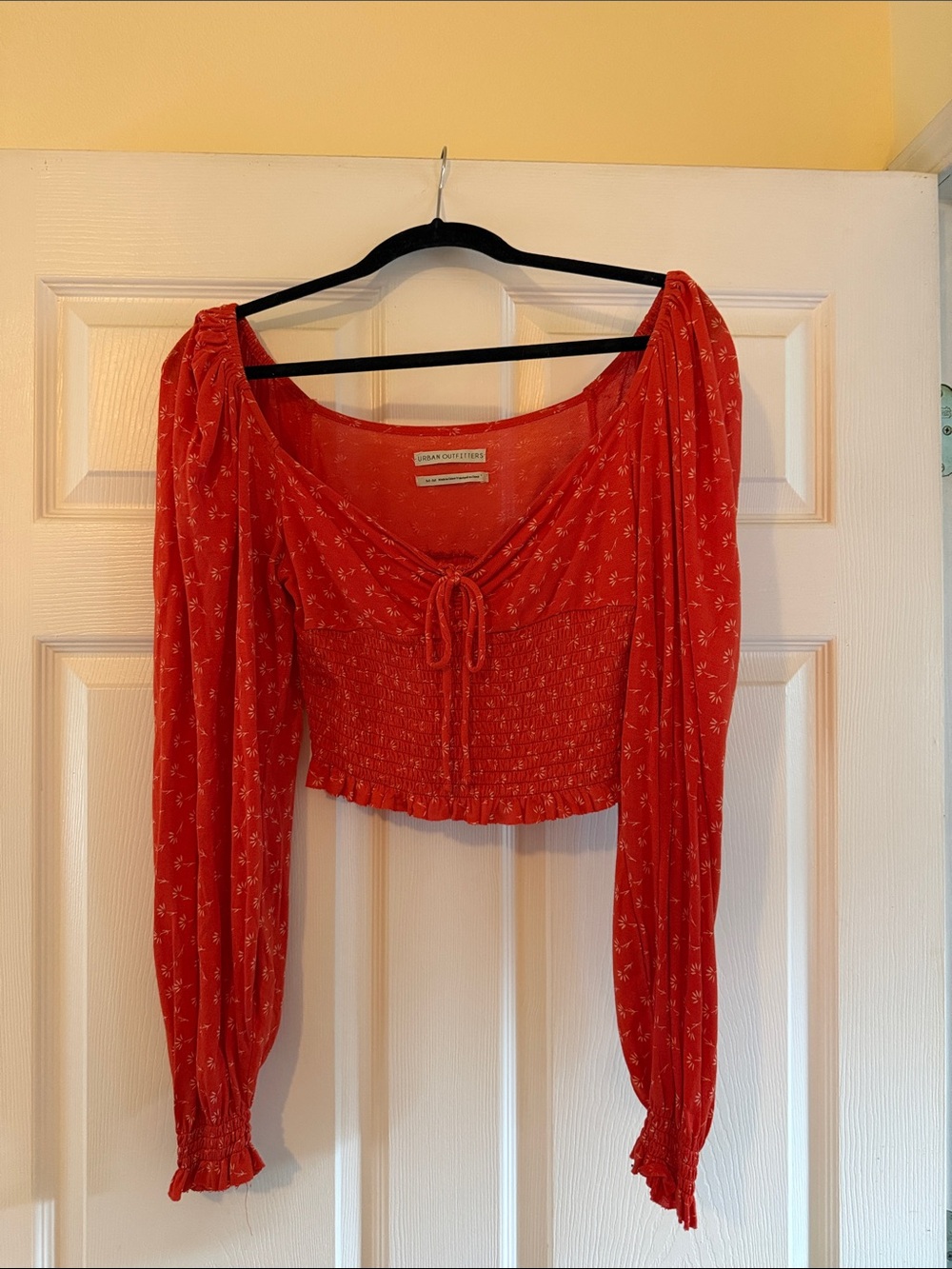 Urban Outfitters Red Floral Tie-Front Smocked Crop Top